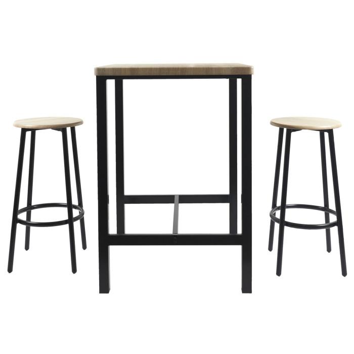 Table Mange Debout & 2 Tabourets "Loka" 86cm Noir | Table de Bar Cuisine & Bar Noir