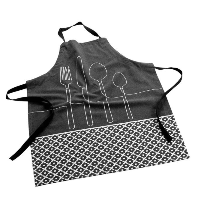 Tablier en Coton Recyclé "Cuisiline" 84cm Anthracite | Tablier de Cuisine Linge de Cuisine Anthracite