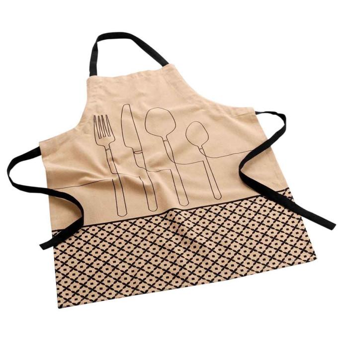 Tablier en Coton Recyclé "Cuisiline" 84cm Beige | Tablier de Cuisine Linge de Cuisine Beige