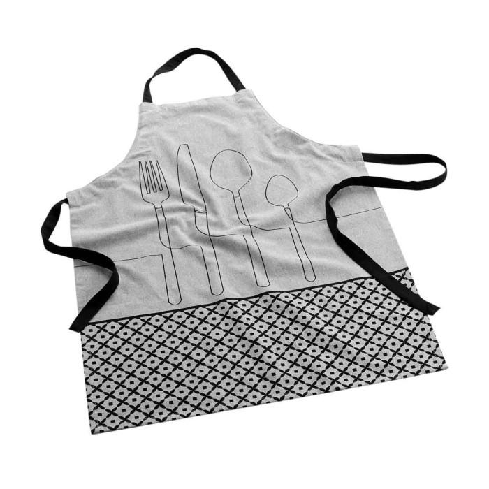 Tablier en Coton Recyclé "Cuisiline" 84cm Gris Chiné | Tablier de Cuisine Linge de Cuisine Gris Chiné