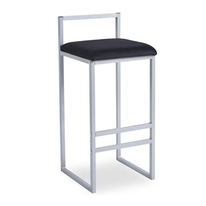 Tabouret de Bar Velours "Dakota" 80cm Noir & Argent | Tabouret de bar Cuisine & Bar Noir & Argent