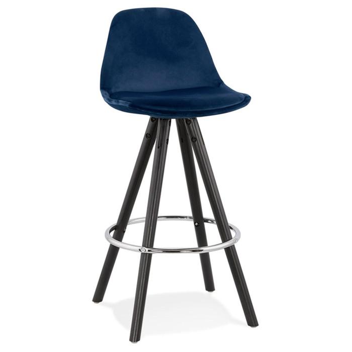 Tabouret de Bar Velours & Bois "Vinea" 87cm Bleu | Tabouret de bar Cuisine & Bar Bleu & Noir