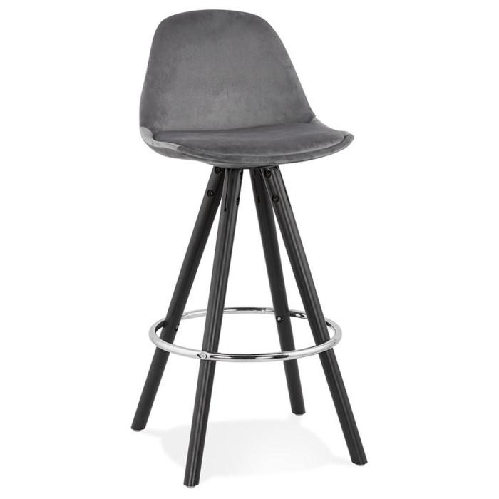 Tabouret de Bar Velours & Bois "Vinea" 87cm Gris | Tabouret de bar Cuisine & Bar Gris & Noir