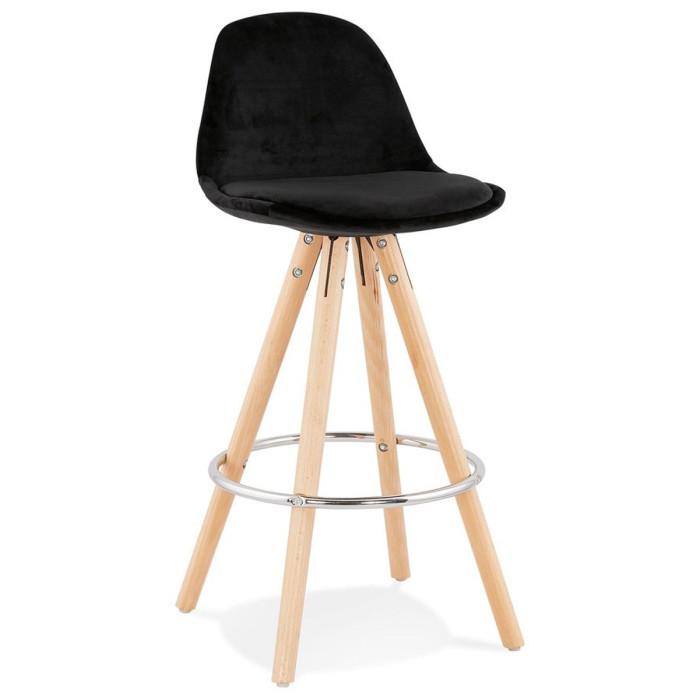 Tabouret de Bar Velours & Bois "Vinea" 87cm Noir & Naturel | Tabouret de bar Cuisine & Bar Noir & Naturel