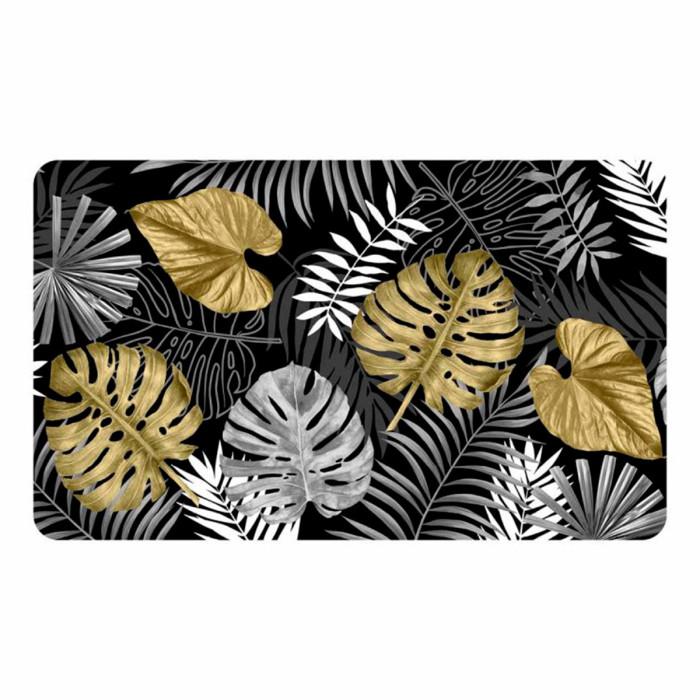 Tapis Déco Imprimé "Blue Bay" 45x75cm Noir | Tapis de Cuisine Linge de Cuisine Noir & Or