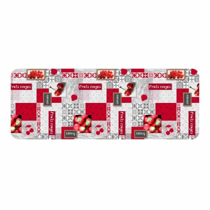 Tapis Déco Imprimé "Fraisia" 45x120cm Rouge | Tapis de Cuisine Linge de Cuisine Rouge