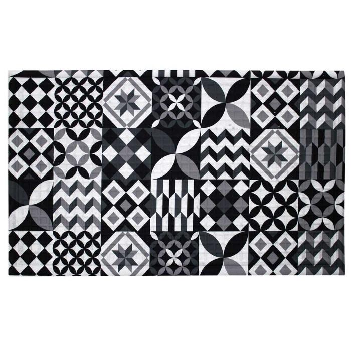 Tapis Relief Imprimé "Calypso" 45x75cm Noir | Tapis de Cuisine Linge de Cuisine Noir & Gris