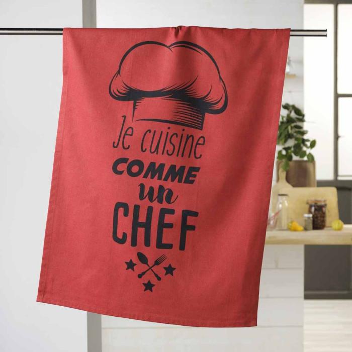 Torchon de Cuisine "Comme un Chef" 50x70cm Rouge | Torchon & Essuie Main Linge de Cuisine Rouge