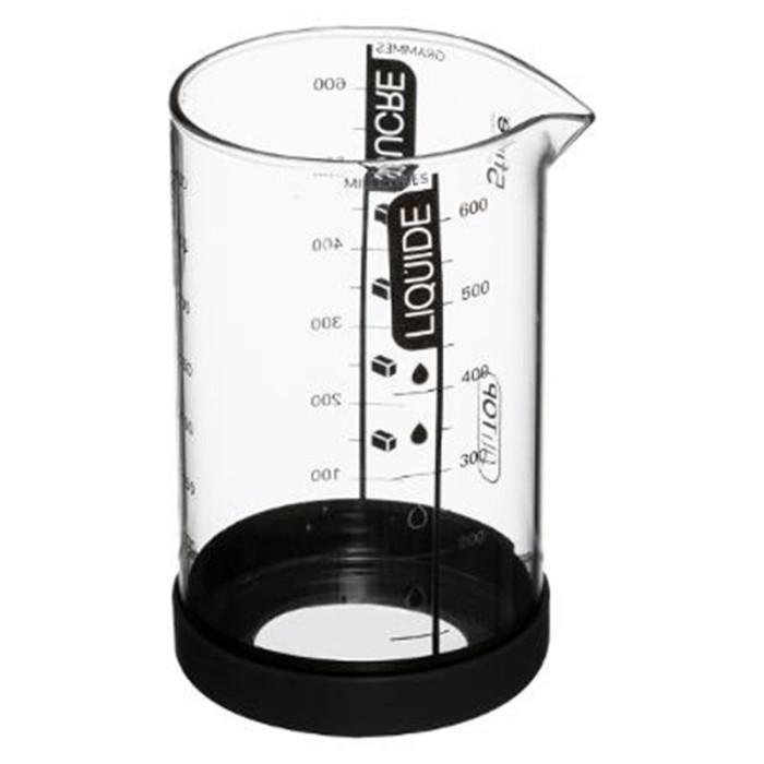 Verre Doseur Gradué "Silitop" 0,6L Transparent & Noir | Verre Doseur Ustensiles de Cuisine Transparent & Noir