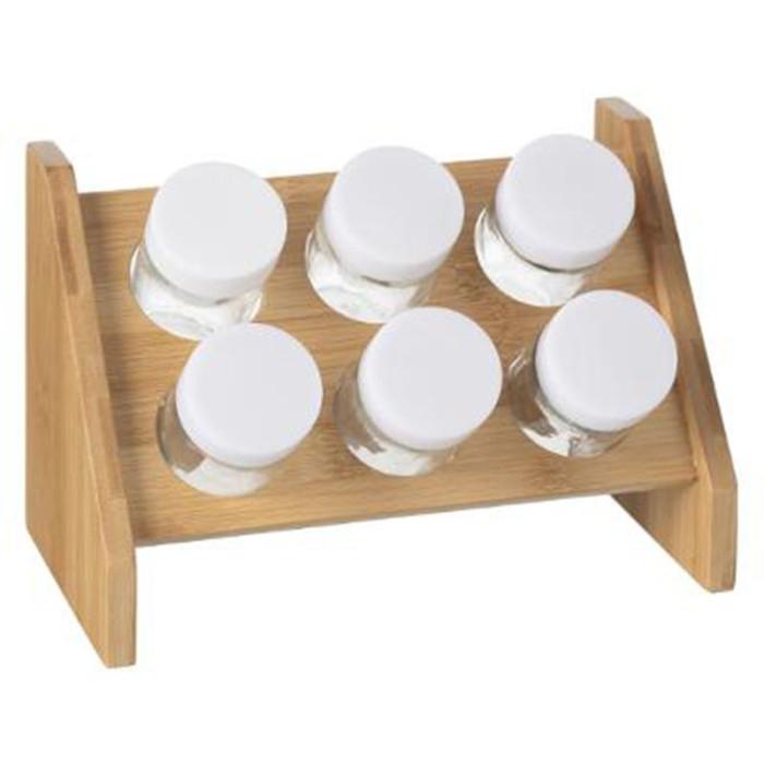 Présentoir à Épices 6 Pots "Bambou" 21cm Naturel | Pot à Épices & Porte-Épices Boîtes de Rangement Naturel & Transparent