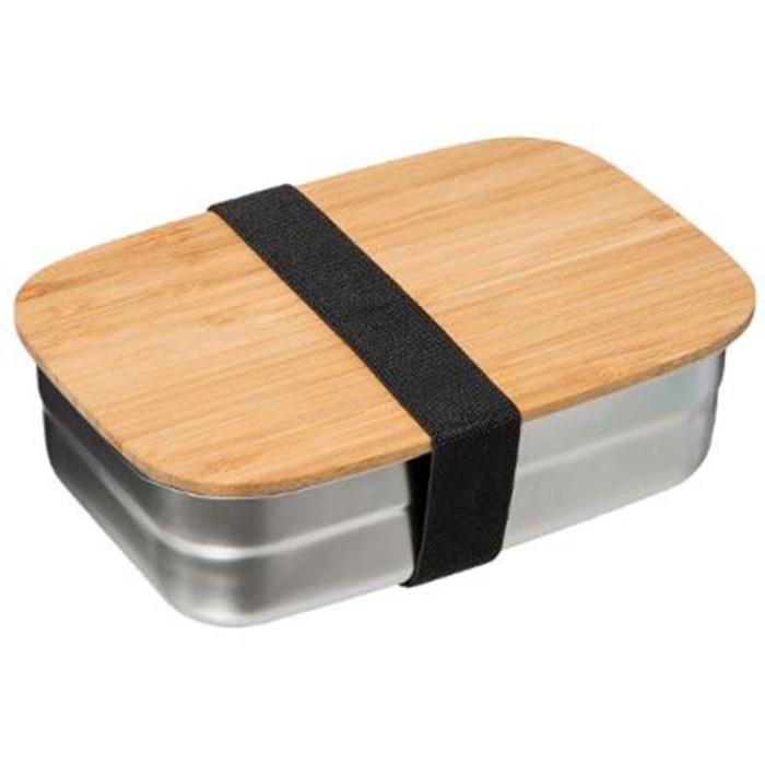 Lunch Box Repas "Inox & Bambou" 0,85L Argent | Lunch Box & Boîte Pique-nique Conservation Argent & Naturel