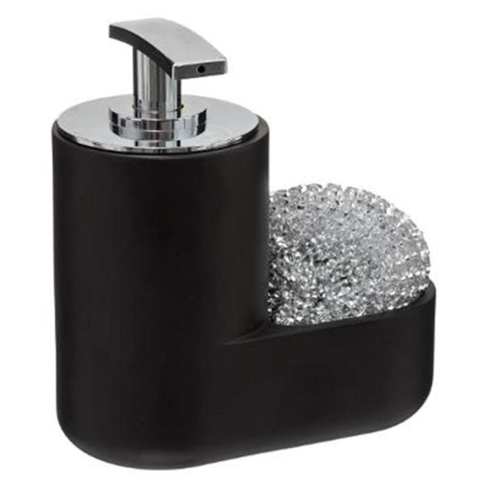 Distributeur de Savon & Porte Éponge "Washing" 15cm Noir | Tapis d’Évier & Porte-Éponge Equipement de Cuisine Noir